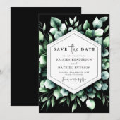 Elegant groen Eucalyptus digitale bruiloft Save The Date (Voorkant / Achterkant)