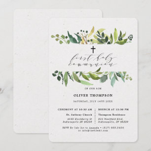 Elegant groen Eucalyptus Eerste Communie Kaart