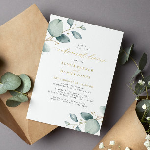 Elegant groen eucalyptus goud repetitie diner kaart