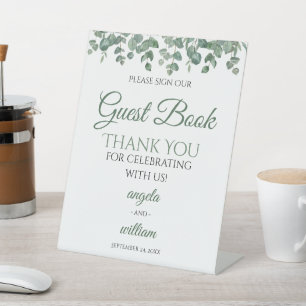 Elegant groen Eucalyptus laat bruiloft gast Reclamebord Met Voetstuk