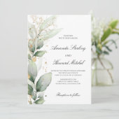 Elegant groen eucalyptus laat gouden bruiloft acht kaart (Staand voorkant)