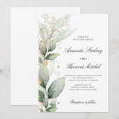 Elegant groen eucalyptus laat gouden bruiloft acht kaart (Voorkant / Achterkant)