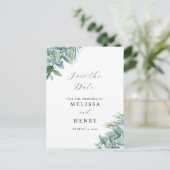 Elegant groen eucalyptus save-the-date-ansichtkaar briefkaart (Staand voorkant)