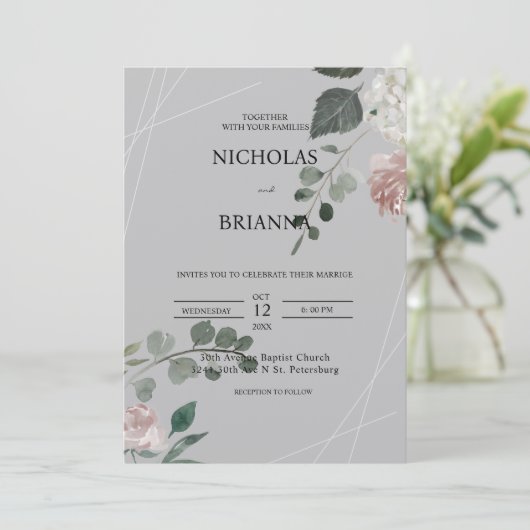 Elegant groen eucalyptusbladeren trouwkaart kaart (Staand voorkant)