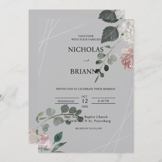 Elegant groen eucalyptusbladeren trouwkaart kaart (Voorkant / Achterkant)