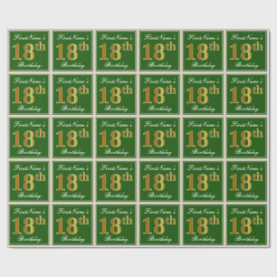 Elegant, groen, Faux Gold 18th Birthday + naam Cadeaupapier