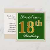 Elegant, groen, Faux Gold 18th Birthday + naam Kaart (Voorkant / Achterkant)