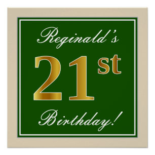 Elegant, groen, Faux Gold 21st geboortedag + naam Perfect Poster