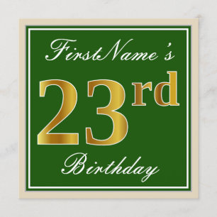 Elegant, groen, Faux Gold 23rd Birthday + naam Kaart