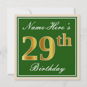 Elegant, groen, Faux Gold 29th Birthday + naam Kaart