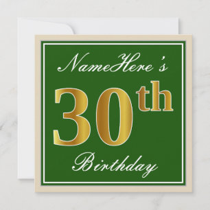 Elegant, groen, Faux Gold 30th Birthday + naam Kaart