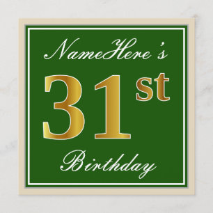 Elegant, groen, Faux Gold 31st Birthday + naam Kaart