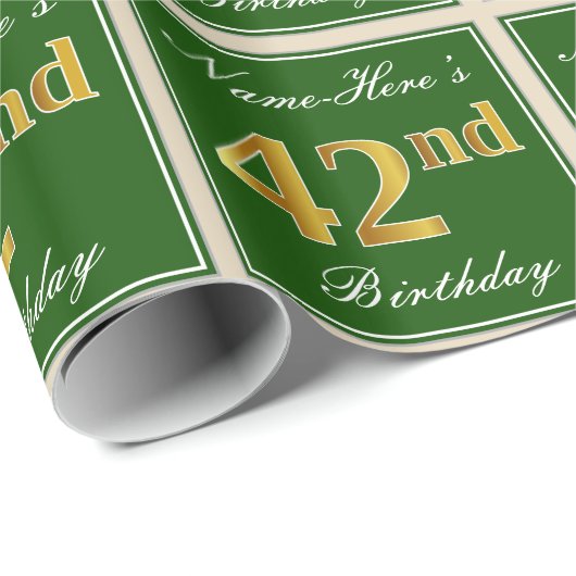 Elegant, groen, Faux Gold 42e verjaardag + naam Cadeaupapier (Rol Hoek)