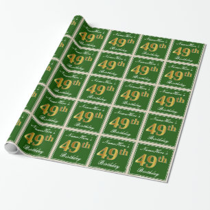Elegant, groen, Faux Gold 49th Birthday + naam Cadeaupapier
