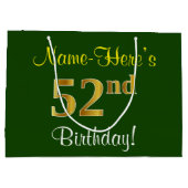 Elegant, groen, Faux Gold 52e verjaardag + naam Groot Cadeauzakje (Achterkant)