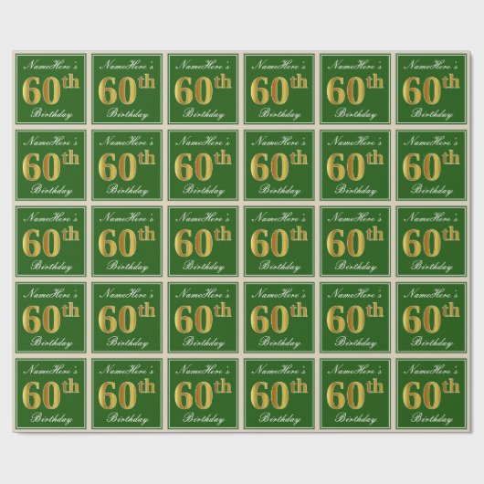 Elegant, groen, Faux Gold 60th Birthday + naam Cadeaupapier (Vlak)