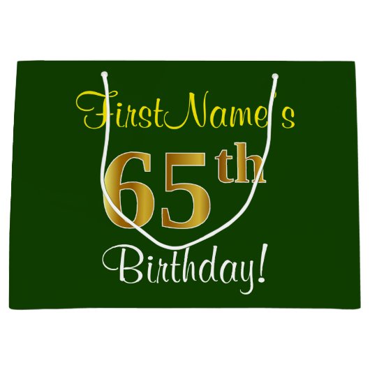 Elegant, groen, Faux Gold 65th Birthday + naam Large Cadeautasje (Voorkant)