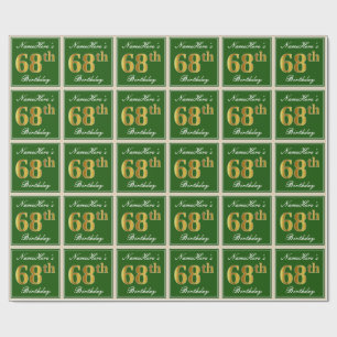Elegant, groen, Faux Gold 68th Birthday + naam Cadeaupapier