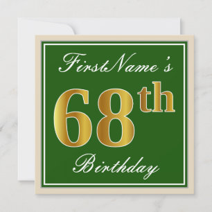 Elegant, groen, Faux Gold 68th Birthday + naam Kaart