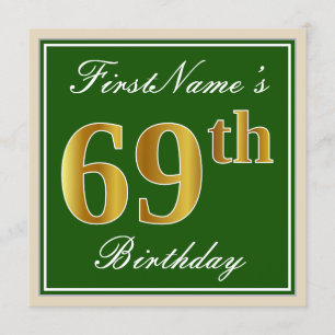 Elegant, groen, Faux Gold 69th Birthday + naam Kaart