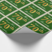 Elegant, groen, Faux Gold 70th Birthday + naam Cadeaupapier (Hoek)