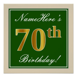 Elegant, groen, Faux Gold 70th Birthday + naam Perfect Poster