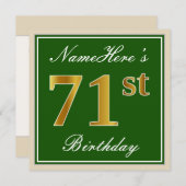 Elegant, groen, Faux Gold 71st Birthday + naam Kaart (Voorkant / Achterkant)