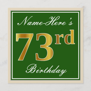 Elegant, groen, Faux Gold 73rd Birthday + naam Kaart