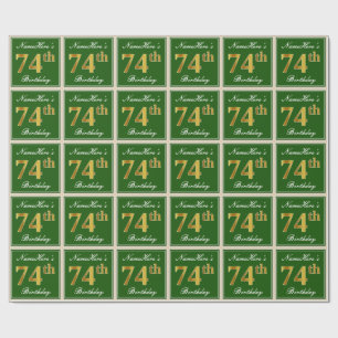 Elegant, groen, Faux Gold 74th Birthday + naam Cadeaupapier