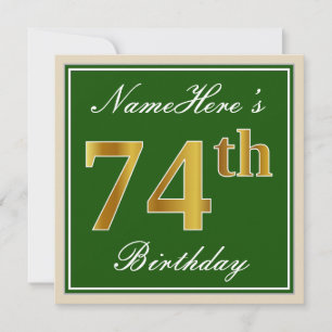 Elegant, groen, Faux Gold 74th Birthday + naam Kaart