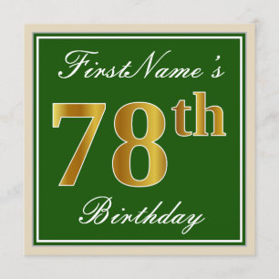 Elegant, groen, Faux Gold 78th Birthday + naam Kaart