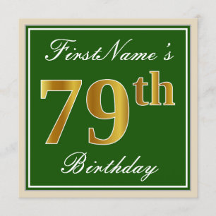 Elegant, groen, Faux Gold 79th Birthday + naam Kaart