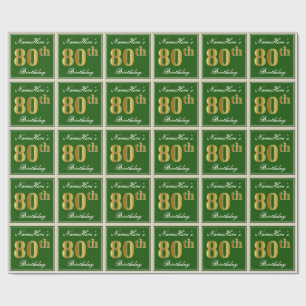 Elegant, groen, Faux Gold 80th Birthday + naam Cadeaupapier