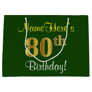 Elegant, groen, Faux Gold 80th Birthday + naam Groot Cadeauzakje