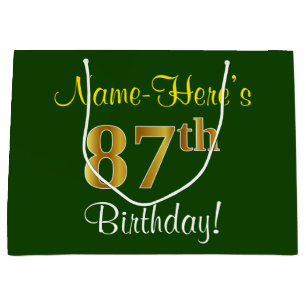 Elegant, groen, Faux Gold 87th Birthday + naam Groot Cadeauzakje