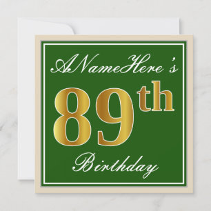 Elegant, groen, Faux Gold 89th Birthday + naam Kaart