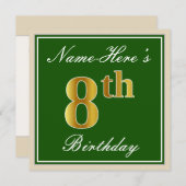 Elegant, groen, Faux Gold 8th Birthday + naam Kaart (Voorkant / Achterkant)
