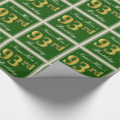 Elegant, groen, Faux Gold 93rd Birthday + naam Cadeaupapier (Hoek)