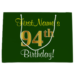 Elegant, groen, Faux Gold 94th Birthday + naam Large Cadeautasje
