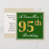 Elegant, groen, Faux Gold 95th Birthday + naam Kaart (Voorkant / Achterkant)
