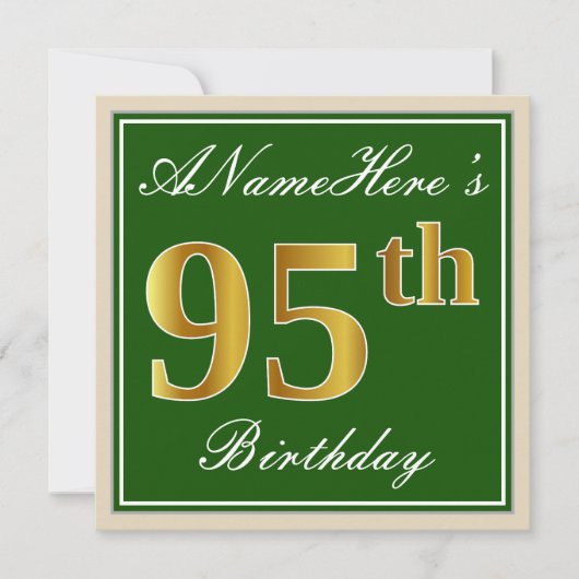 Elegant, groen, Faux Gold 95th Birthday + naam Kaart (Voorkant)