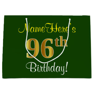 Elegant, groen, Faux Gold 96th Birthday + naam Groot Cadeauzakje