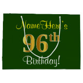 Elegant, groen, Faux Gold 96th Birthday + naam Groot Cadeauzakje (Achterkant)
