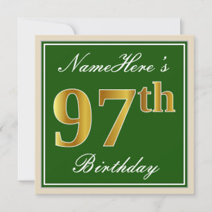 Elegant, groen, Faux Gold 97th Birthday + naam Kaart