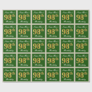Elegant, groen, Faux Gold 98th Birthday + naam Cadeaupapier
