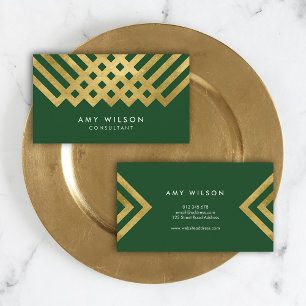 Elegant Groen Faux Goud Geometrisch Ontwerp Visitekaartje