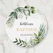 Elegant groen gebladerte doop bedankjes labels (Voorkant)