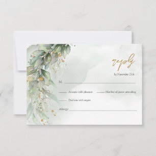 Elegant groen gebladerte faux goud geometrische RS RSVP Kaartje
