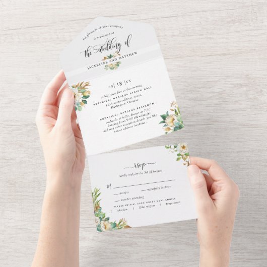 Elegant groen geel bruiloft w / geperforeerde RSVP All In One Uitnodiging (Afscheurbaar)