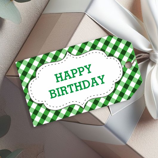Elegant groen Gingham Pattern Gepersonaliseerd Ver Cadeaulabel